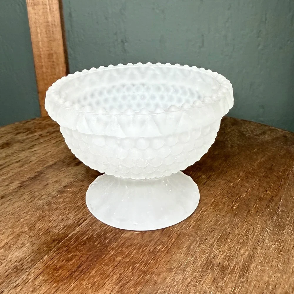 Vintage Fairy Light Lamp Clear Satin Frosted Glass Thousand Eye Hobnail Base